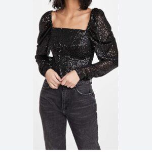 Ramy Brook Hazel Skye Puff Sleeve Sequin Squareneck Top